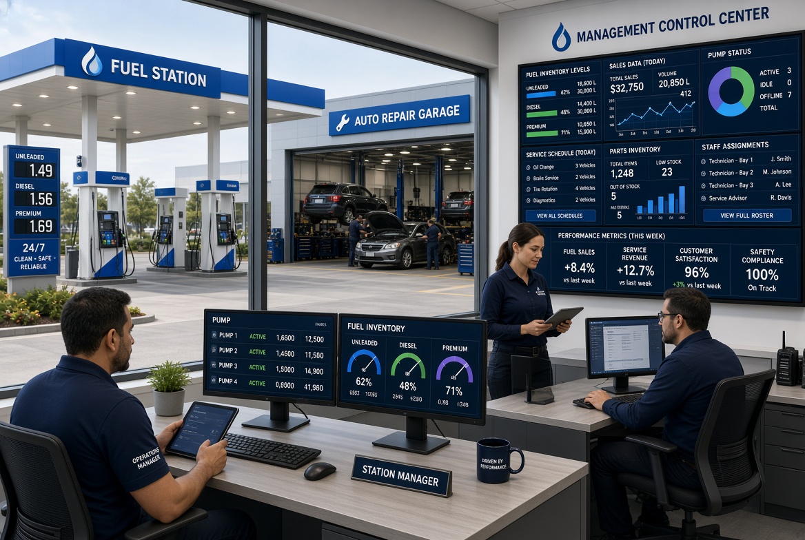 An attendant refuelling a car at a fuel station